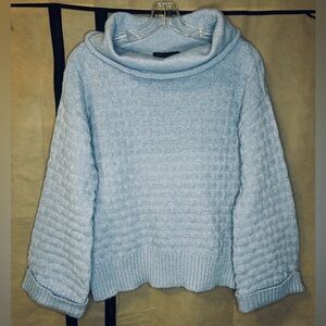 Adrienne Vittadini Womens L Basket Weave Blue Silver Cowl Neck Sweater New